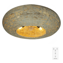 EnergySilence LampAero 600 Natur Wicker Ventilatore da soffitto di design con motore DC, con potenza di 20W e luce a LED da 45W, con 5 pale da 11 pollici, telecomando, 3 velocità, 3 tonalità di luce disponibili, timer e modalità inverno/estate.