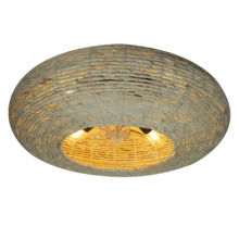 EnergySilence LampAero 600 Natur Wicker Ventoinha de teto de design com motor DC, com uma potência de 20 W e lâmpada integrada, com 5 pás de 11 polegadas, controlo remoto, 3 velocidades, 3 tonalidades de luz disponíveis, temporizador e modo inverno/verão.