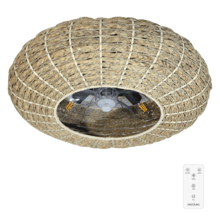 EnergySilen LampAero 650 Natural Wicker Design-Deckenventilator mit DC-Motor, mit einer Leistung von 20W und integrierter Lampe, mit 5 Flügeln von 11 Zoll, Fernbedienung, 3 Geschwindigkeiten, 3 verfügbare Lichtschattierungen, Timer und Winter/Sommer-Modus.