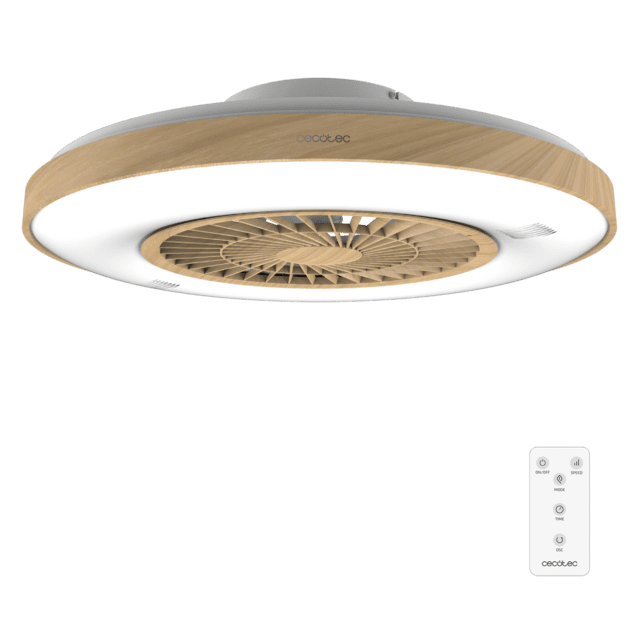 EnergySilence LampAero 600 InsideWood Ventilatore da soffitto di design con motore DC, con potenza di 20W e luce a LED da 45W, con 5 pale da 24 pollici, telecomando, 3 velocità, 3 tonalità di luce disponibili, timer e modalità inverno/estate.