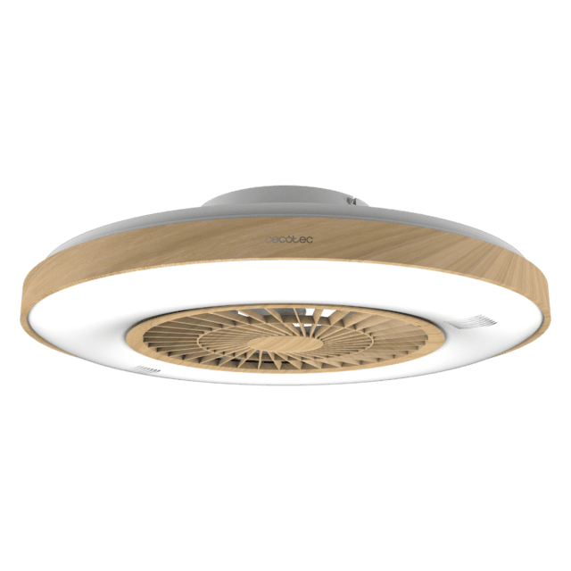 EnergySilence LampAero 600 InsideWood Ventoinha de teto de design com motor DC, com uma potência de 20 W e lâmpada LED de 45 W, com 5 pás de 24 polegadas, controlo remoto, 3 velocidades, 3 tonalidades de luz disponíveis, temporizador e modo Inverno/Verão.