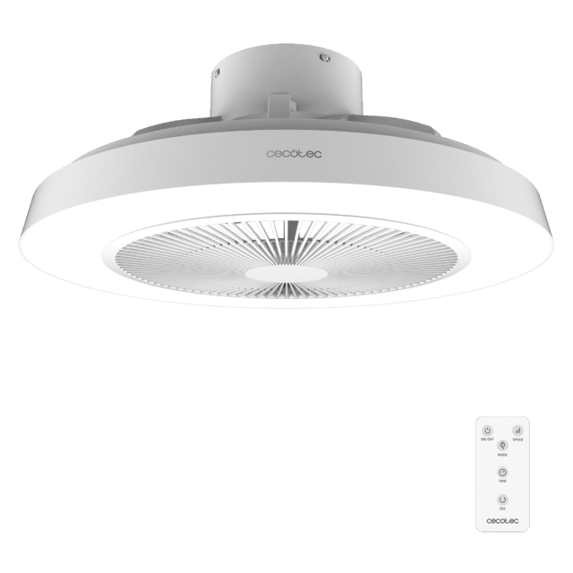 EnergySilence LampAero 600 InsideWhite Ventilateur de plafond design avec moteur DC de 20 W, lampe LED de 40 W, 5 pales de 20 pouces, télécommande, 3 vitesses, 3 tonalités de lumière disponibles, minuterie et mode Hiver-Été.