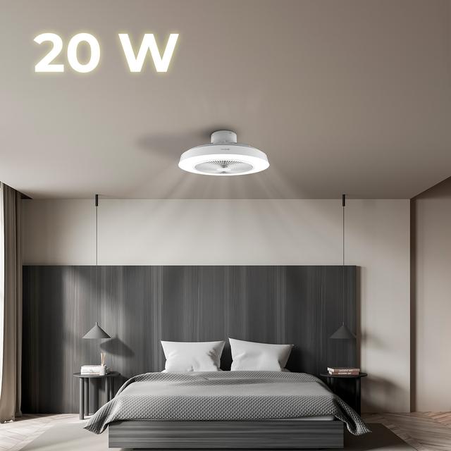 EnergySilence LampAero 600 InsideWhite Design-Deckenventilator mit DC-Motor, mit einer Leistung von 20W und 40W LED-Licht, mit 5 Flügeln von 20 Zoll, Fernbedienung, 3 Geschwindigkeiten, 3 Lichtschattierungen verfügbar, Timer und Winter/Sommer-Modus.