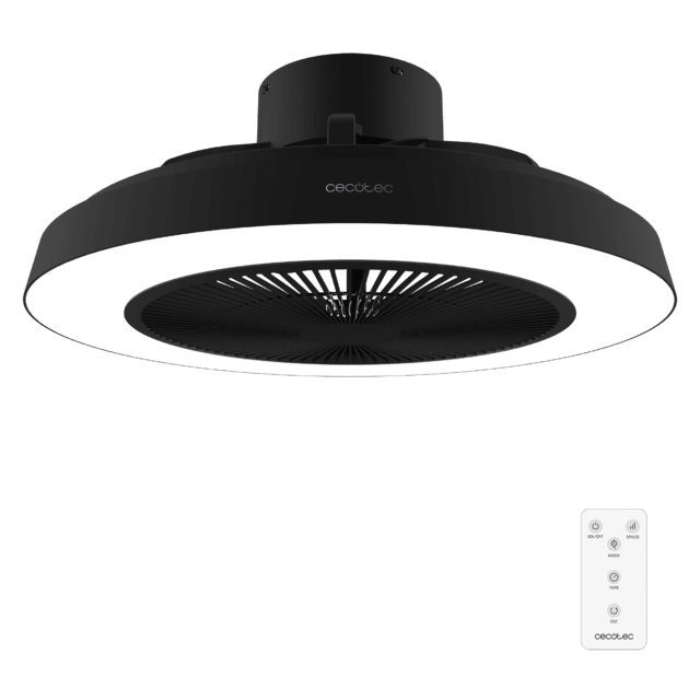 EnergySilence LampAero 600 InsideBlack Ventilateur de plafond design avec moteur DC de 20 W, lampe LED de 40 W, 5 pales de 20 pouces, télécommande, 3 vitesses, 3 tonalités de lumière disponibles, minuterie et mode Hiver-Été.