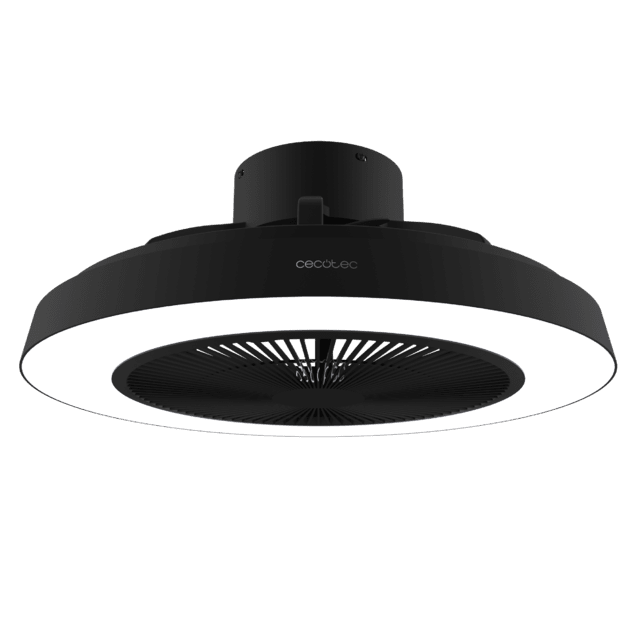 EnergySilence LampAero 600 InsideBlack Ventilador de techo de diseño con motor DC , con una potencia de 20W y luz LED de 40W , con 5 aspas de 20 pulgadas , control remoto, 3 velocidades, 3 tonalidades de luz disponibles, temporizador y modo winter/summer.