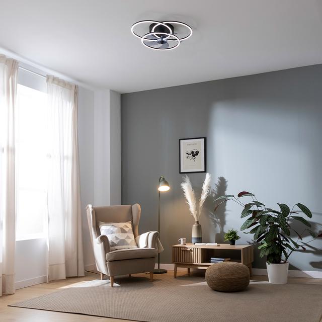 EnergySilence LampAero 670 FlowLight Ventilatore da soffitto di design con motore DC, con potenza di 20W e luce a LED da 40W, con 5 pale da 17 pollici, telecomando, 3 velocità, 3 tonalità di luce disponibili, timer e modalità inverno/estate.