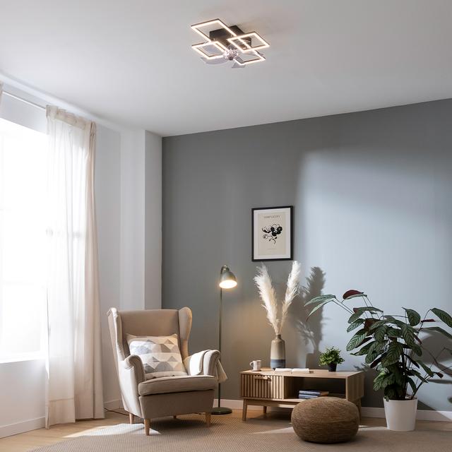 Ventilateur de plafond EnergySilence LampAero 690 FlowLight Designer avec moteur DC, d'une puissance de 20W et lumière LED 40W, avec 5 pales de 17 pouces, télécommande, 3 vitesses, 3 tonalités lumineuses disponibles, minuterie et mode hiver/été.