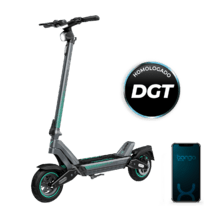 Bongo Y45 Connected Patinete eléctrico con potencia máxima de  750 W y doble suspensión que permite superar pendientes y desplazarse por cualquier superficie. Con autonomía de hasta 45 km. Cumple con todos los requisitos de la nueva normativa española de circulación.  Connexión con App movil.