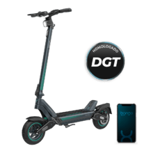 Bongo Y65 Connected Patinete eléctrico con potencia máxima de  1200 W y doble suspensión que permite superar pendientes y desplazarse por cualquier superficie. Con autonomía de hasta 65 km. Cumple con todos los requisitos de la nueva normativa española de circulación.  Connexión con App movil.