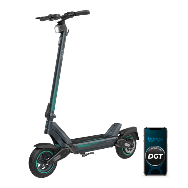 Bongo Y65 Connected Patinete eléctrico con potencia máxima de  1200 W y doble suspensión que permite superar pendientes y desplazarse por cualquier superficie. Con autonomía de hasta 65 km. Cumple con todos los requisitos de la nueva normativa española de circulación.  Connexión con App movil.