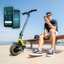 Bongo Doble Y85 2x2 XXL Connected Patinete eléctrico de doble motor con potencia máxima de 2100 W y doble suspensión que permite superar pendientes y desplazarse por cualquier superficie. Con autonomía de hasta 85 km. Cumple con todos los requisitos de la nueva normativa española de circulación. Conexión con App móvil.