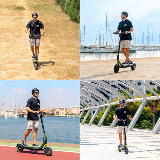 Bongo Doble Y85 2x2 XXL Connected Patinete eléctrico de doble motor con potencia máxima de 2100 W y doble suspensión que permite superar pendientes y desplazarse por cualquier superficie. Con autonomía de hasta 85 km. Cumple con todos los requisitos de la nueva normativa española de circulación. Conexión con App móvil.