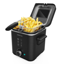 CleanFry Advance 1500 Black.Freidora Eléctrica de aceite con 900 W, Capacidad 1,5 L, Acero Inoxidable, Filtro OilClean, Cubeta Extraible, Tapa con Ventana