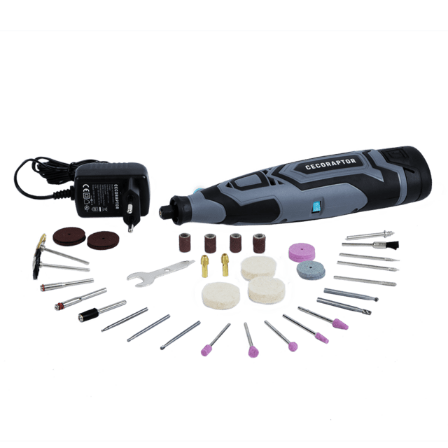 CecoRaptor Polish&amp;Sand 1200 Ultra Precision Rotary Multi-Tool. Akku 12V und 1500 mAh, Leerlaufdrehzahl 25000 RPM, Autonomie 60 min, Kit 60 Zubehör