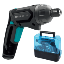 Destornillador eléctrico CecoRaptor Perfect Work CecoRaptor Perfect Work 4 V 1500 mAh Akkuschrauber, USB aufladbar, mit einer Leerlaufdrehzahl von 200 U/min, maximalem Drehmoment von 4 Nm mit 6+1 Positionen, 1/4" (6,35mm) Sechskantfutter, Arbeitsleuchte und einer Akkulaufzeit von bis zu 60 min.
