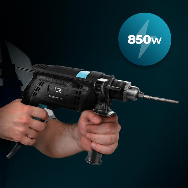 CecoRaptor Impact Drill Trapano elettrico a percussione da 850 W. Punta da 13 mm. 4800 rpm. 46000 colpi al minuto. Impugnatura ausiliaria.