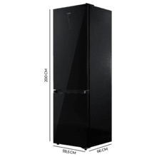 Bolero CoolMarket Combi 405 WL Elite Black Glass A - Frigorífico Combi Black Glass con interior Elite Grey y MAX INSIDE, Full LED Wall, Fresh Flex, Elite Grey, FlexiRacks, Display Full Color, Total NoFrost, Puerta Reversible, Compresor Inverter Plus, Ultra Silencioso 33dB, Modo ECO, Ultra Fast Freezing, Fast Cooling, Clase Energética A.
