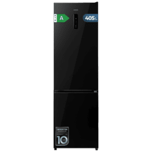 Bolero CoolMarket Combi 405 WL Elite Black Glass A - Frigorífico Combi Black Glass con interior Elite Grey y MAX INSIDE, Full LED Wall, Fresh Flex, Elite Grey, FlexiRacks, Display Full Color, Total NoFrost, Puerta Reversible, Compresor Inverter Plus, Ultra Silencioso 33dB, Modo ECO, Ultra Fast Freezing, Fast Cooling, Clase Energética A.
