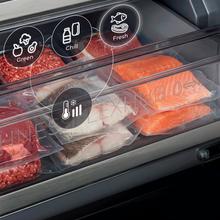 Bolero CoolMarket Combi 405 WL Elite Inox A Frigorífico combinado inox com interior Elite Grey e MAX INSIDE, AURA CRYSTAL, Fresh Flex, Elite Grey, Display Full Color, Total NoFrost, Porta reversível, Compressor Inverter Plus, Ultra silencioso 33 dB, Modo ECO, Ultra Fast Freezing, Fast Cooling, Classe Energética A.