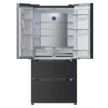 Refrigerador Bolero CoolMarket FD 510 Dark Total E. Estilo francês, com 4 portas, grande capacidade de 510 litros, 183 cm de altura, 84 cm de largura, classe energética E e compressor inverter plus. Possui diversos modos de refrigeração, como Resfriamento Rápido e Congelamento Rápido, além de sistemas como MultiAirFlow, Total NoFrost e Metal Cooling.