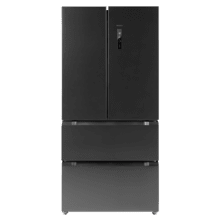 Refrigerador Bolero CoolMarket FD 510 Dark Total E. Estilo francês, com 4 portas, grande capacidade de 510 litros, 183 cm de altura, 84 cm de largura, classe energética E e compressor inverter plus. Possui diversos modos de refrigeração, como Resfriamento Rápido e Congelamento Rápido, além de sistemas como MultiAirFlow, Total NoFrost e Metal Cooling.