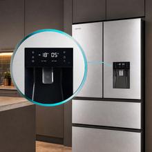 Bolero CoolMarket FD 510 WD Inox Total E. Frigorífico 4 puertas inox estilo francés, con una gran capacidad de 506 L, 183 cm de alto, 84 cm de ancho, con dispensador de agua, clase energética E y compresor inverter plus. Además, cuenta con distintos modos como Fast Cooling y Fast Freezing, así como sistemas como MultiAirFlow, Total NoFrost, Metal Cooling.