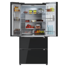 Bolero CoolMarket FD 510 Black Glass E. Frigorífico 4 puertas Glass estilo francés, con una gran capacidad de 510 L, 183 cm de alto, 84 cm de ancho, clase energética E y compresor inverter plus. Además, cuenta con distintos modos como Fast Cooling y Fast Freezing, así como sistemas como MultiAirFlow, Total NoFrost, Metal Cooling.