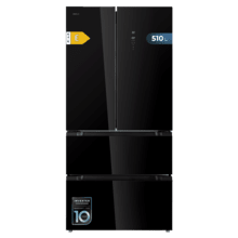 Bolero CoolMarket FD 510 Black Glass E. Frigorífico 4 puertas Glass estilo francés, con una gran capacidad de 510 L, 183 cm de alto, 84 cm de ancho, clase energética E y compresor inverter plus. Además, cuenta con distintos modos como Fast Cooling y Fast Freezing, así como sistemas como MultiAirFlow, Total NoFrost, Metal Cooling.