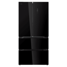 Bolero CoolMarket FD 510 Black Glass E. Frigorífico 4 puertas Glass estilo francés, con una gran capacidad de 510 L, 183 cm de alto, 84 cm de ancho, clase energética E y compresor inverter plus. Además, cuenta con distintos modos como Fast Cooling y Fast Freezing, así como sistemas como MultiAirFlow, Total NoFrost, Metal Cooling.