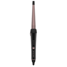  Rizador de pelo cónico, con un codo de 90 grados que asegura mayor comodidad de uso y con guante térmico, estuche y 2 clips.