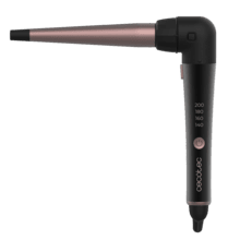  Rizador de pelo cónico, con un codo de 90 grados que asegura mayor comodidad de uso y con guante térmico, estuche y 2 clips.