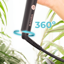  Modelador de cabelo de 25 mm com uma curvatura de 90º para garantir um maior conforto na utilização e com luva térmica, estojo e 2 clipes.