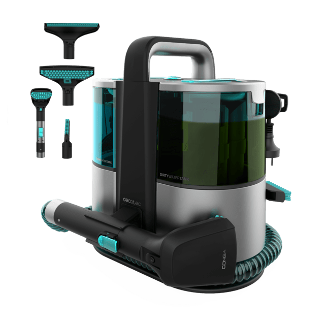 Conga 4000 Carpet&Spot Clean XL Advance Limpiatapicerías con 600 W de potencia y 14 kPa. Dos depósitos: agua limpia y agua sucia. Pulverizador de agua. Accesorio de ventanas y tres boquillas de succión.