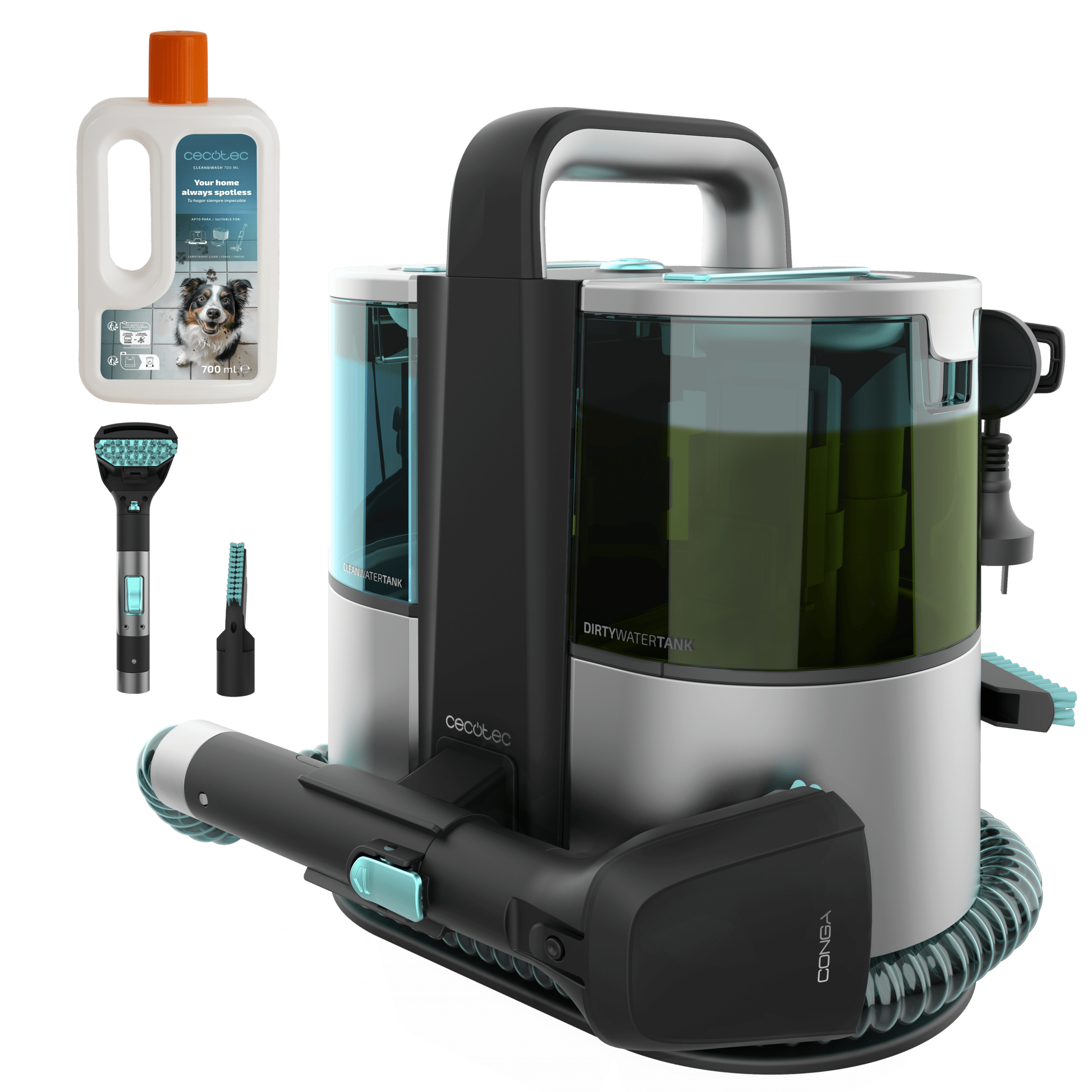 Conga 4000 Carpet&Spot Clean XL Advance Pulitore per tappezzeria Conga 4000 Carpet&Spot Clean XL Advance. 600 W de potenza e 14 kPa. Due serbatoi: acqua pulita e sporca. Spray d’acqua. Accessorio per finestre e tre bocchette di aspirazione.