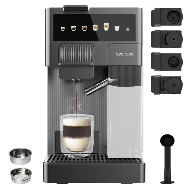Cafetera CECOTEC FreeStyle Latte T con adaptadores, tanque de leche y café servido