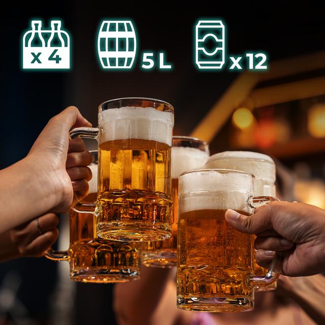 BeerFlow 5000 Dispensador de cerveza de 60 W que mantiene la temperatura de 3°C a 6°C, compatible con barriles universales presurizados de 5L, asa y bandeja recogegotas extraíbles, y pies antideslizantes para mayor estabilidad.