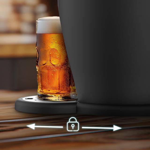 BeerFlow 5000 Dispensador de cerveza de 60 W que mantiene la temperatura de 3°C a 6°C, compatible con barriles universales presurizados de 5L, asa y bandeja recogegotas extraíbles, y pies antideslizantes para mayor estabilidad.