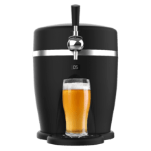 BeerFlow 5000 Dispensador de cerveza de 60 W que mantiene la temperatura de 3°C a 6°C, compatible con barriles universales presurizados de 5L, asa y bandeja recogegotas extraíbles, y pies antideslizantes para mayor estabilidad.