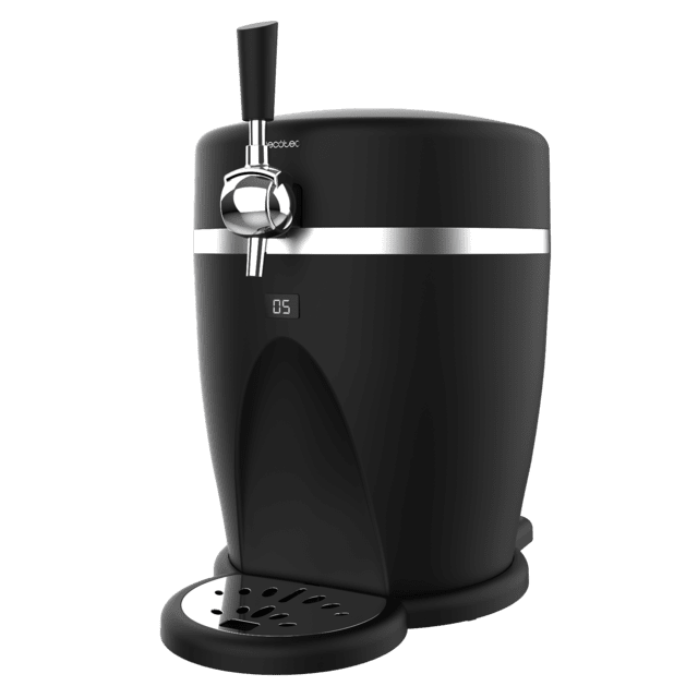 BeerFlow 5000 Dispensador de cerveza de 60 W que mantiene la temperatura de 3°C a 6°C, compatible con barriles universales presurizados de 5L, asa y bandeja recogegotas extraíbles, y pies antideslizantes para mayor estabilidad.