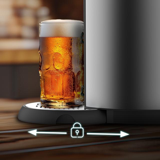 BeerFlow Steel 5000 Dispensador de cerveza con acabados de acero inoxidable de 65 W con temperatura ajustable de 2°C a 12°C, compatible con barriles universales presurizados y no presurizados de 5L, asa y bandeja recogegotas extraíbles, y pies antideslizantes para mayor estabilidad.