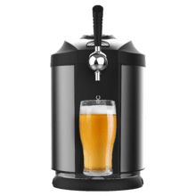 BeerFlow Steel 5000 Dispensador de cerveza con acabados de acero inoxidable de 65 W con temperatura ajustable de 2°C a 12°C, compatible con barriles universales presurizados y no presurizados de 5L, asa y bandeja recogegotas extraíbles, y pies antideslizantes para mayor estabilidad.