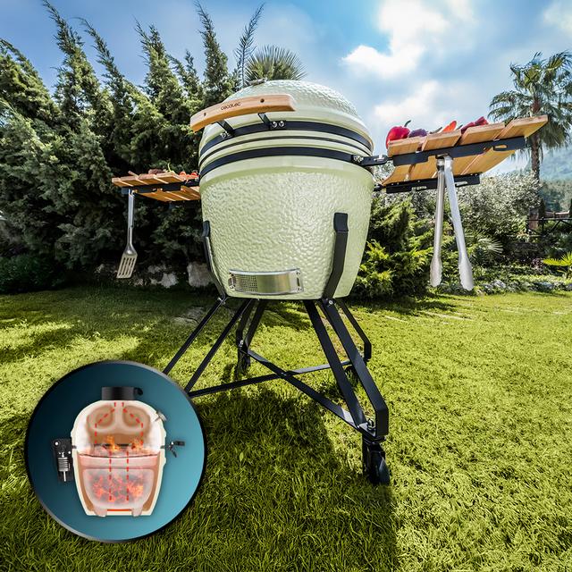 DragonFire 4600 Kamado Barbacoa de carbón cerámica 46 cm diámetro con resistencia hasta 1000º, soporte de hierro fundido y control de flujo de aire.