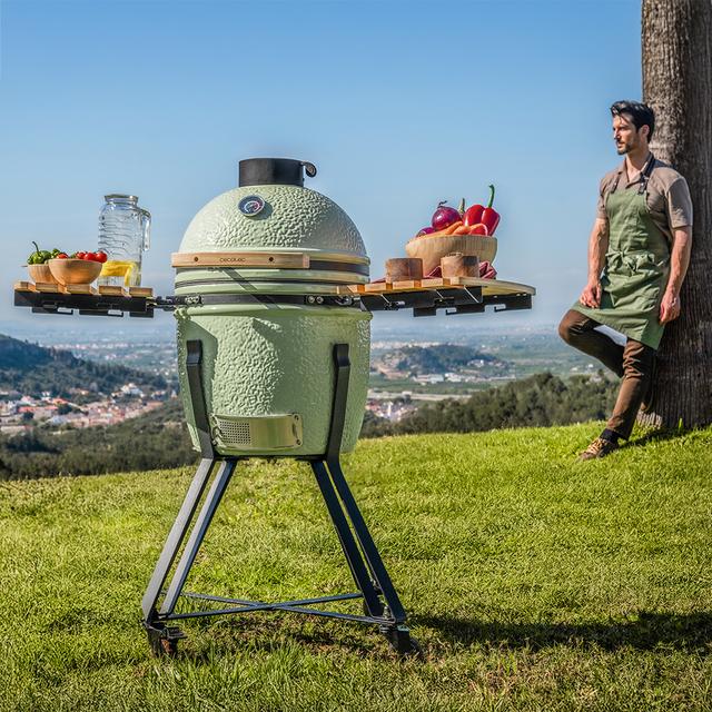 DragonFire 4600 Kamado Barbacoa de carbón cerámica 46 cm diámetro con resistencia hasta 1000º, soporte de hierro fundido y control de flujo de aire.