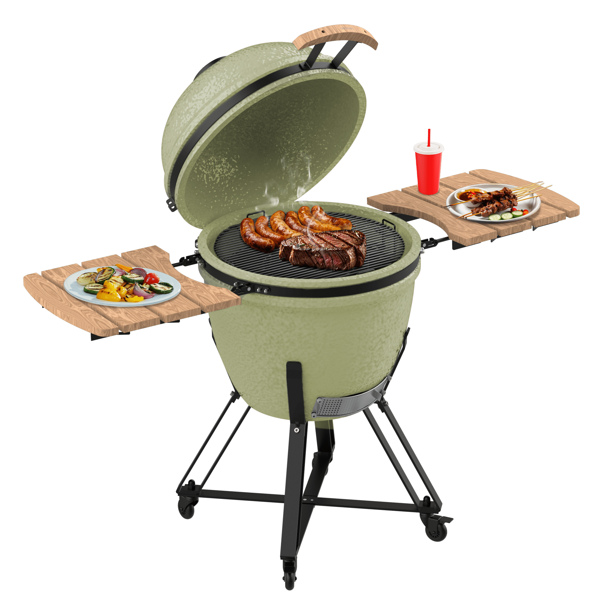 DragonFire 6000 Grelhador em cerâmica com resistência até 1000º, suporte em ferro fundido e controlo do fluxo de ar.