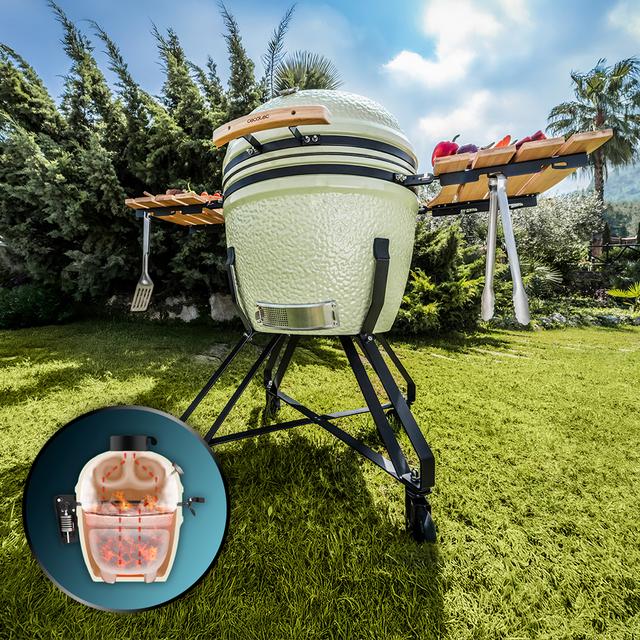 DragonFire 6000 Kamado Barbacoa de carbón cerámica 60 cm diámetro con resistencia hasta 1000º, soporte de hierro fundido y control de flujo de aire.