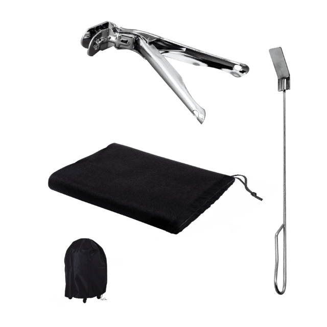 DragonPack 6600 S Pack de accesorios para barbacoa kamado que incluye pinzas, cubierta protectora y atizador.
