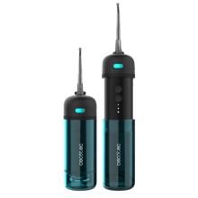 ToothCare Jet Splash Irrigador compacto y ligero de viaje con 3 modos y hasta 8 intensidades, con 150 ml de capacidad y con 2 boquillas intercambiables.