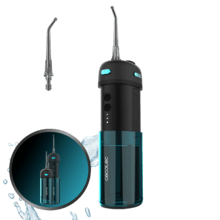 ToothCare Jet Splash Irrigador compacto y ligero de viaje con 3 modos y hasta 8 intensidades, con 150 ml de capacidad y con 2 boquillas intercambiables.