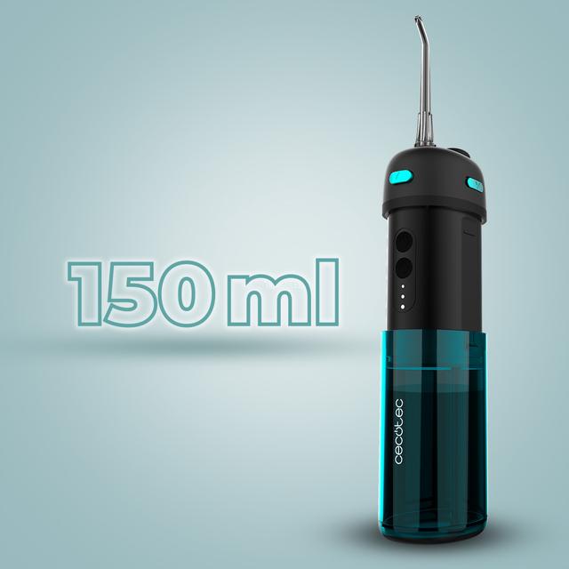 ToothCare Jet Splash Irrigador de viagem compacto e leve com 3 modos e até 8 intensidades, com capacidade de 150 ml e 2 bicos intercambiáveis.