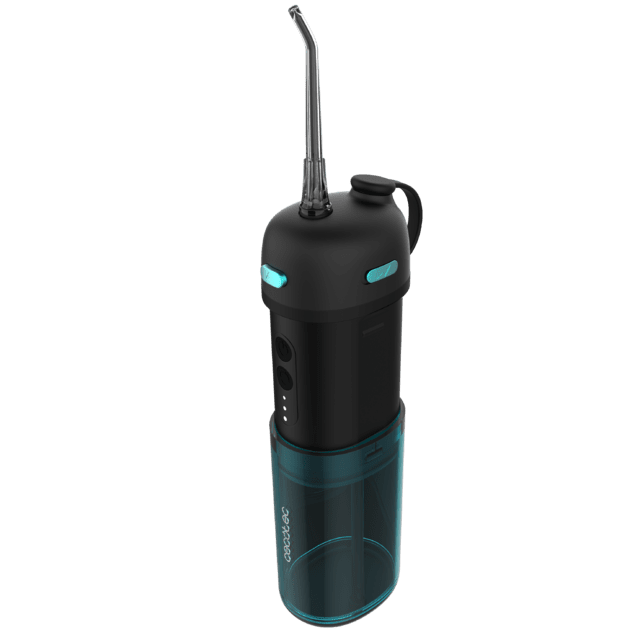 ToothCare Jet Splash Irrigateur de voyage compact et léger avec 3 modes et jusqu'à 8 intensités, avec une capacité de 150 ml et 2 buses interchangeables.